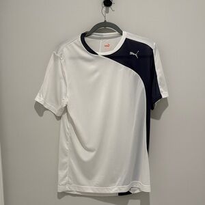 Puma Men's White and Navy Short Sleeve Tee
